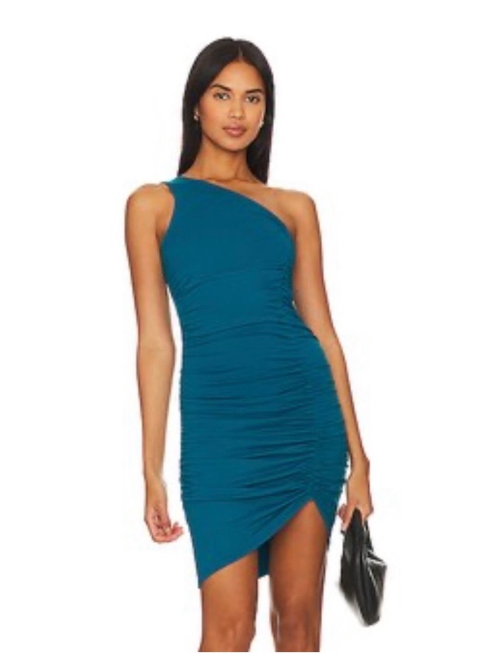 Susana Monaco Teal One-Shoulder Ruched Bodycon Dress, Medium